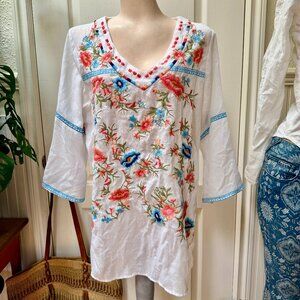 White Cotton Embroidered Top by Paparazzi by Biz